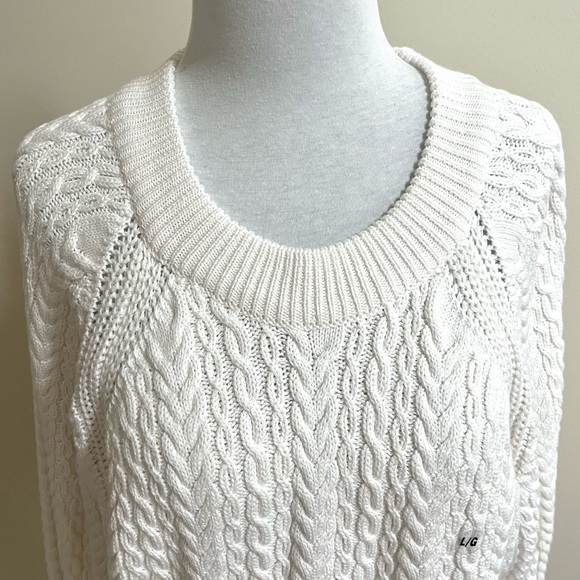 NWT~RW&CO Cable Knit Sweater~Size L~White~Batwing Sleeves - Picture 5 of 14